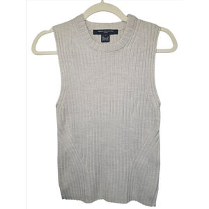 French Connection Sweater Vest Mozart Ribbed Crew Neck Sleeveless Oatmeal Small